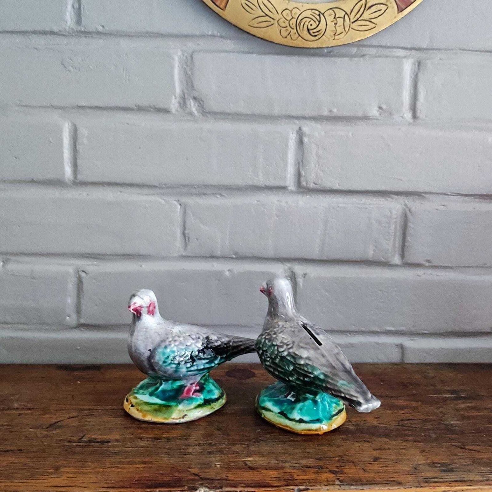 Antique French Majolica Pigeon Money Boxes Pair By Onnaing