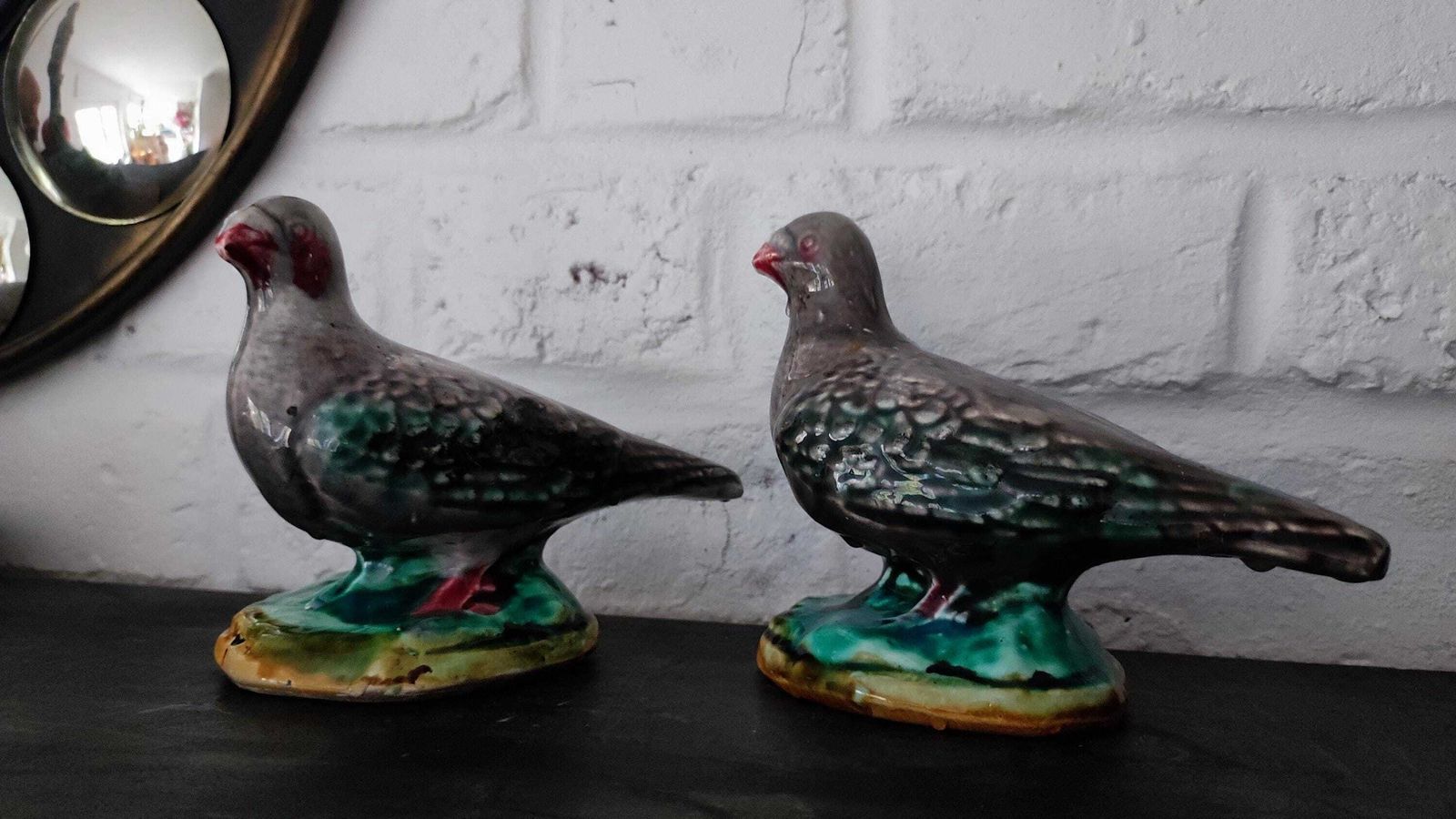 Antique French Majolica Pigeon Money Boxes Pair By Onnaing photo furniture