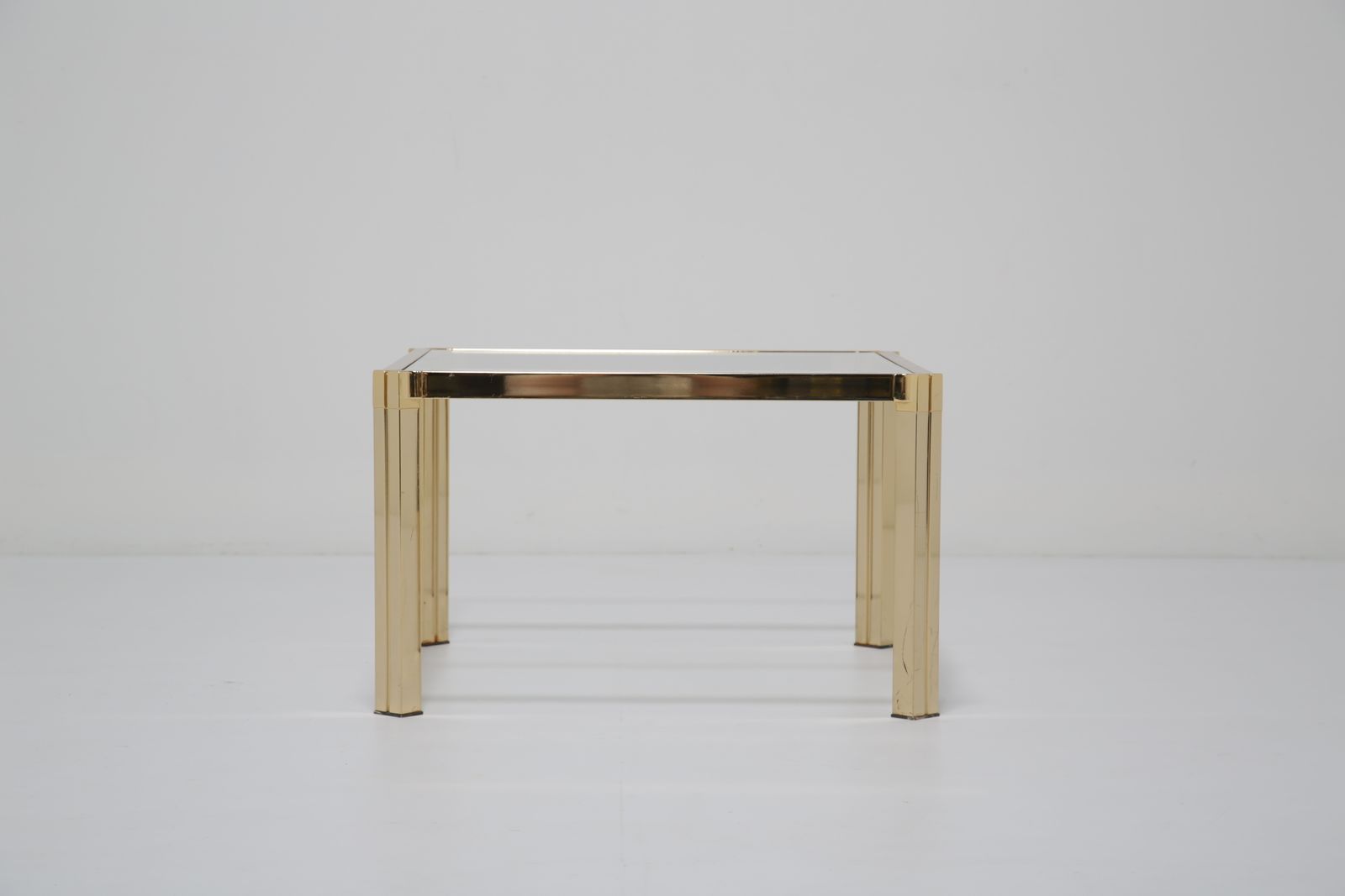 Italian Pair Of Regency Modern Side Tables: Brass & Clear Glass, Italy, 1970s. photo vintage