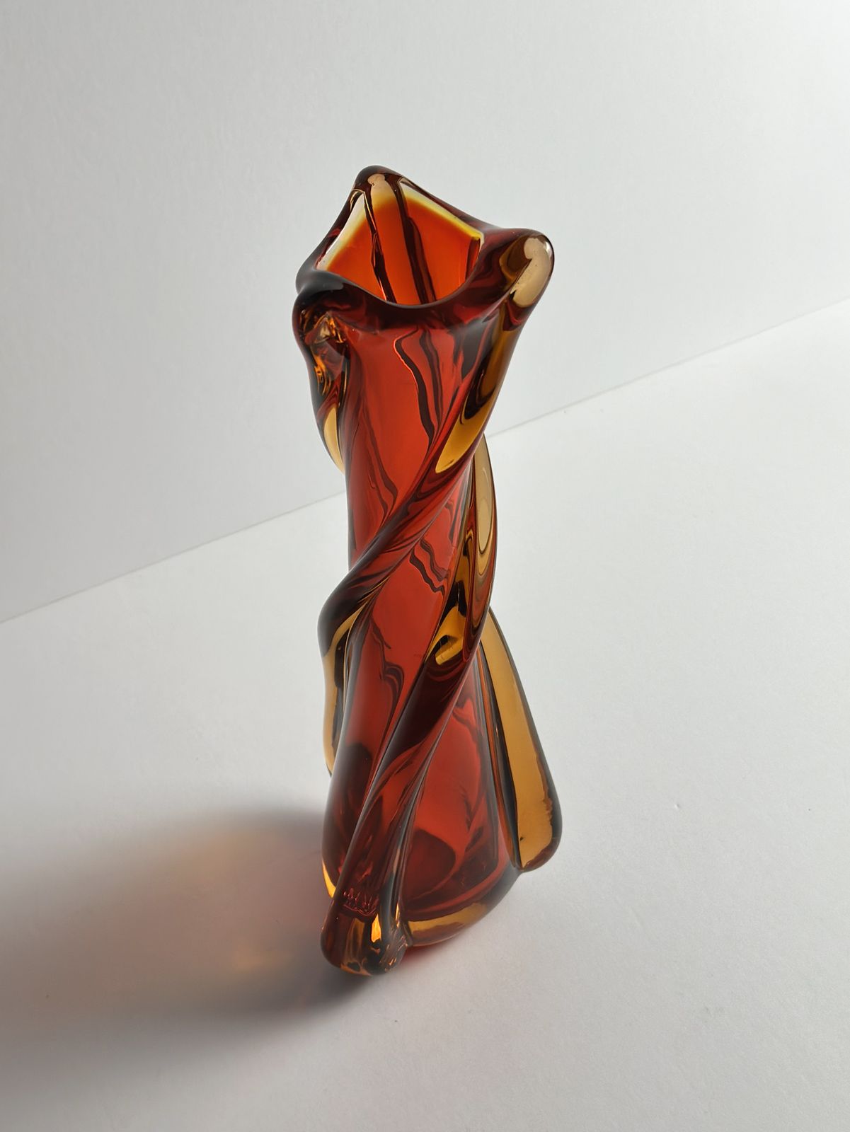 1960s Murano Swung Glass Vase In Red & Amber Sommerso photo for sale