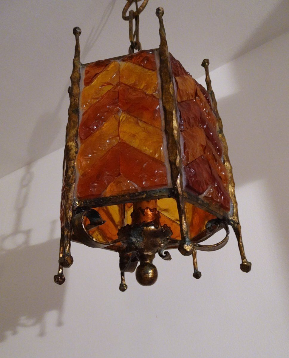 Mid Century Modern Brutalist Glass Pendant From Poliarte, 1970s photo Lighting