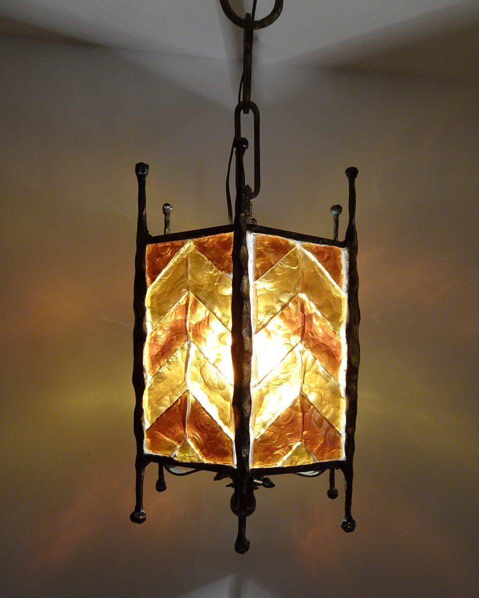 photo vinterior Mid Century Modern Brutalist Glass Pendant From Poliarte, 1970s
