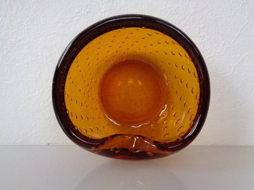 Amber Sommerso Murano Glass Ashtray, Italy, 1960s photo vinterior
