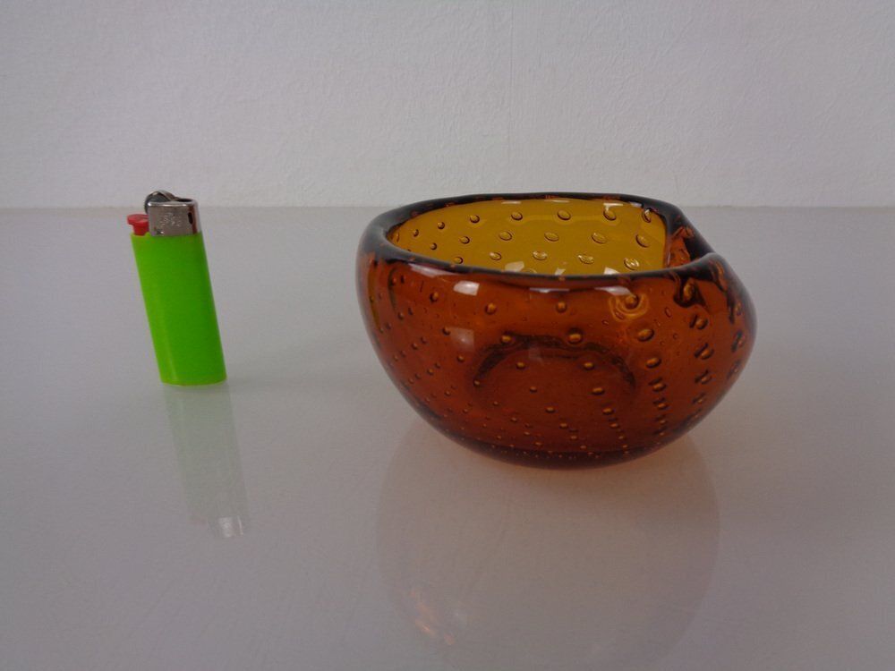 Amber Sommerso Murano Glass Ashtray, Italy, 1960s photo vintage