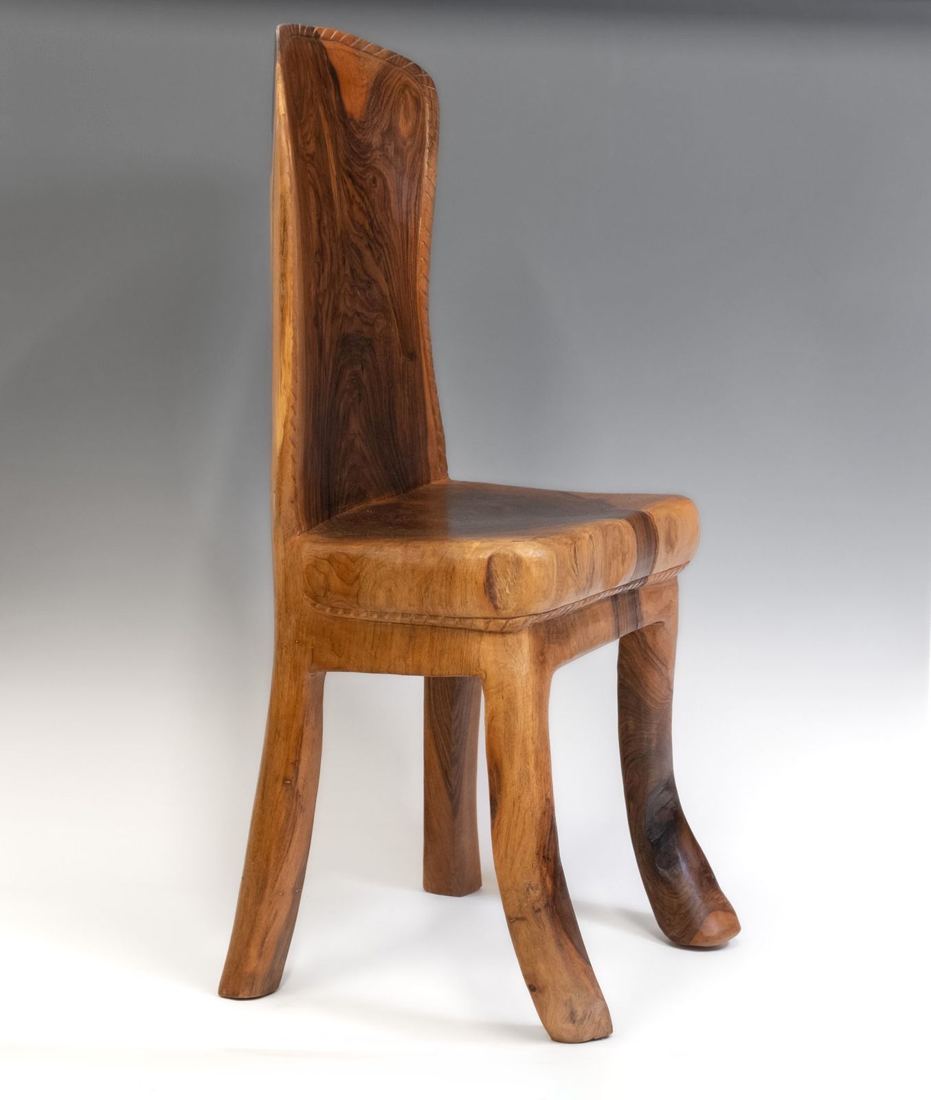 Pierre Decorse Organic Sculptural Walnut Wood Wabi Sabi Side Chair photo for sale