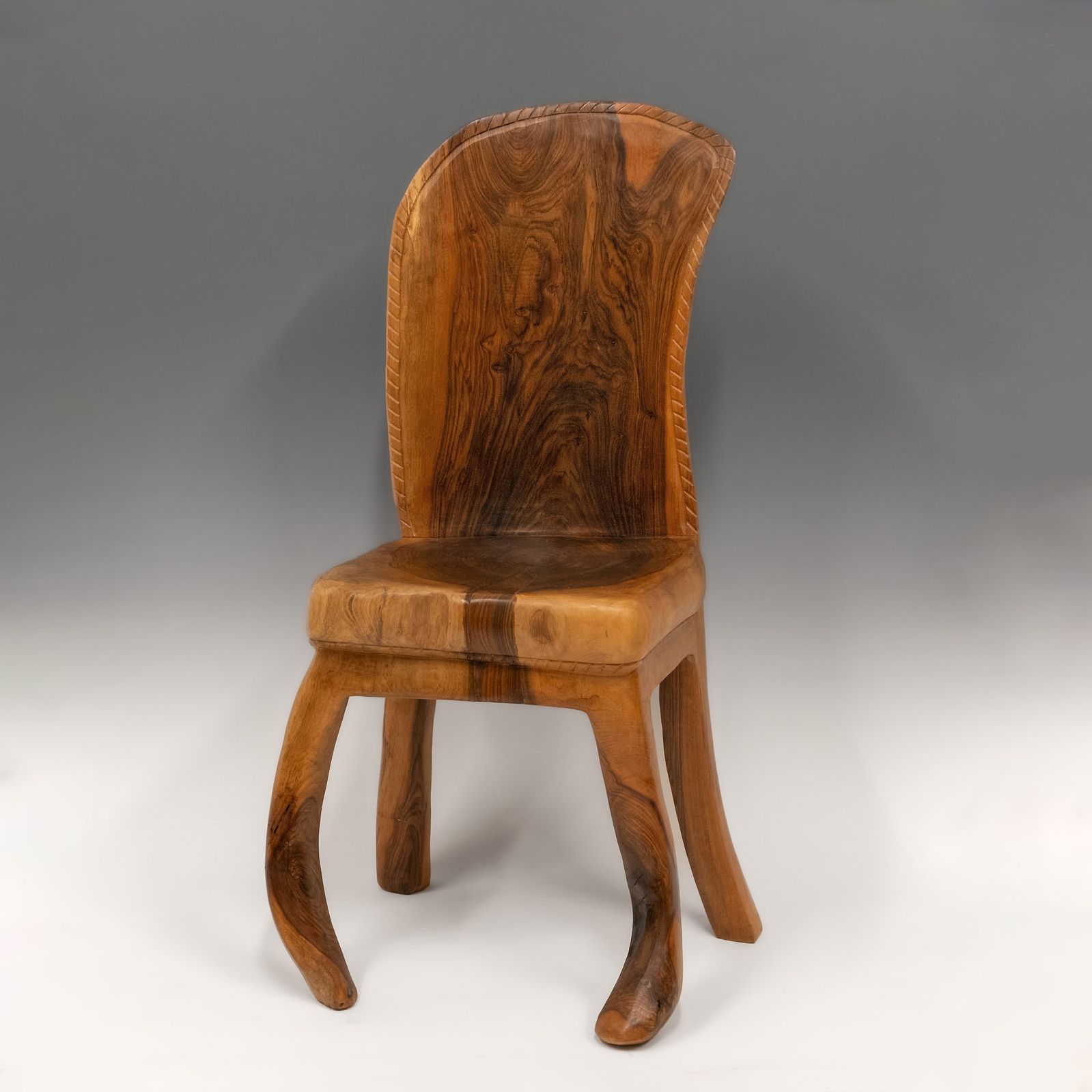 Pierre Decorse Organic Sculptural Walnut Wood Wabi Sabi Side Chair
