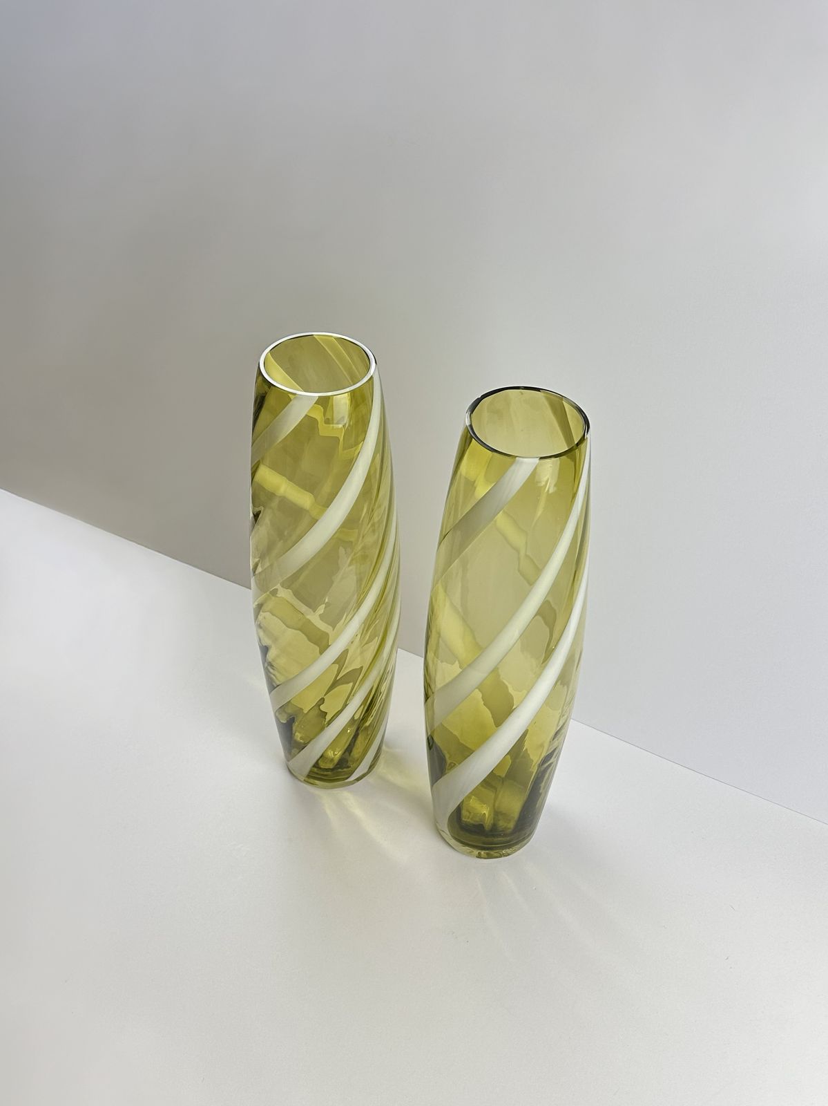 photo furniture Pair Of Tall Glass Floor Vases, Lime Green, Italian Mid Century 1960s
