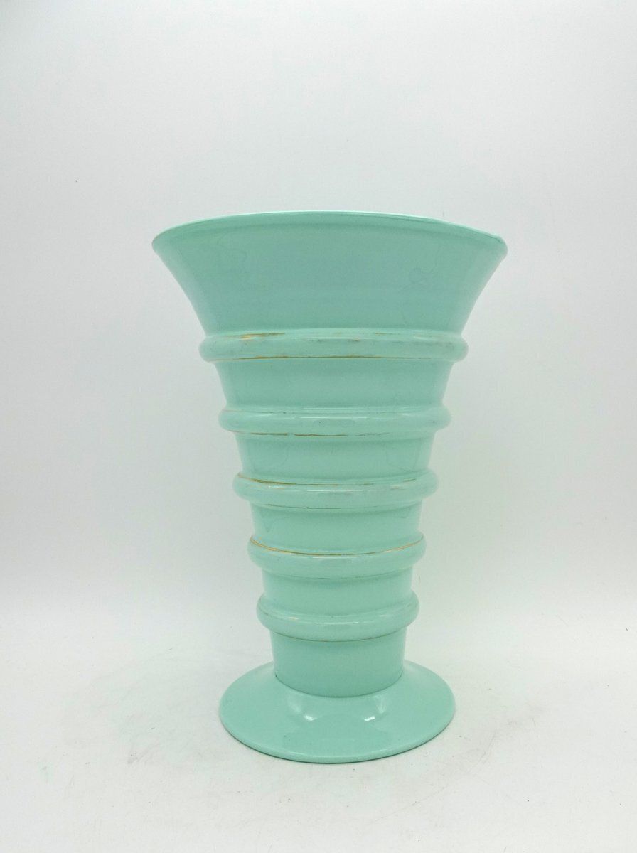 Art Deco Green Jadeite Art Glass Vase, 1920s photo vinterior