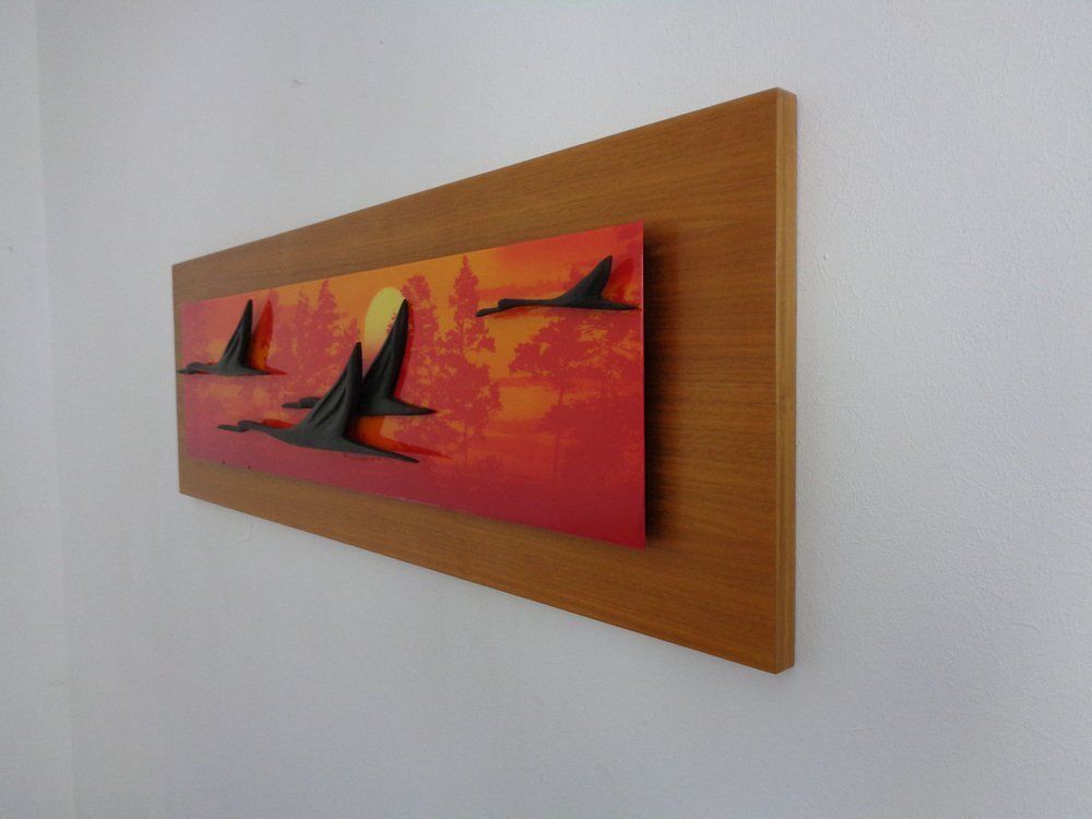 Large Mural With Flying Cranes At Sunset, Germany, 1970s photo vinterior