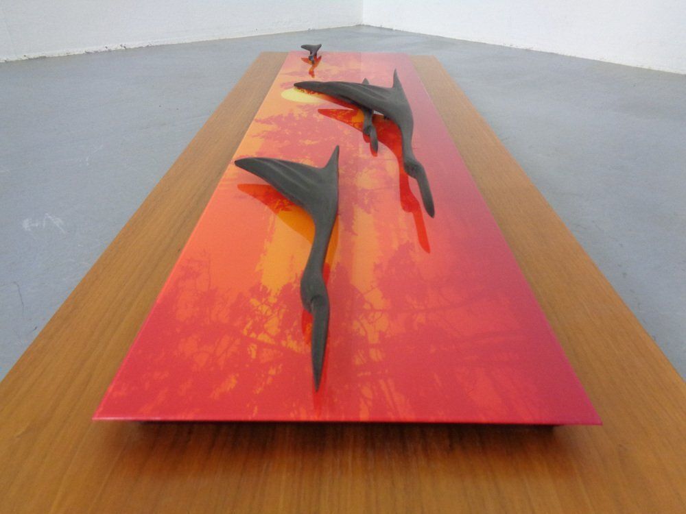 photo vinterior Large Mural With Flying Cranes At Sunset, Germany, 1970s