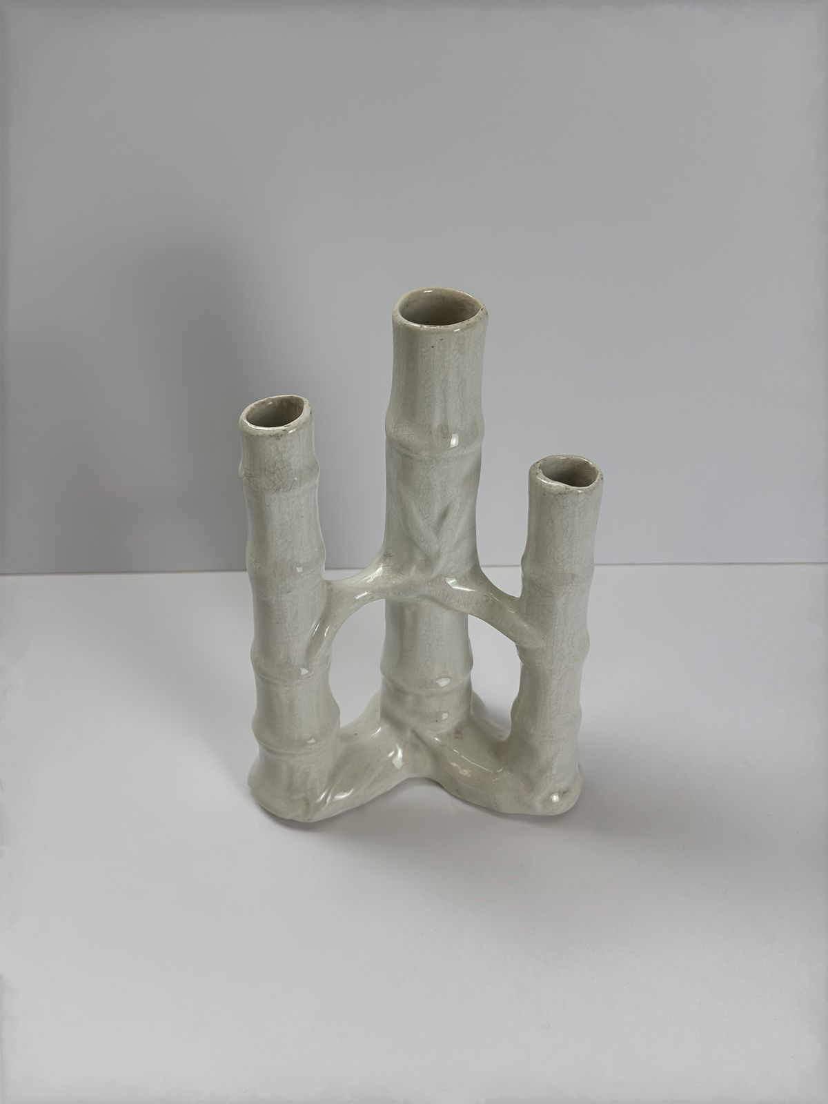 Late Victorian Bamboo Form Craquelure Stoneware Spill Vase, England C.1890 photo vintage