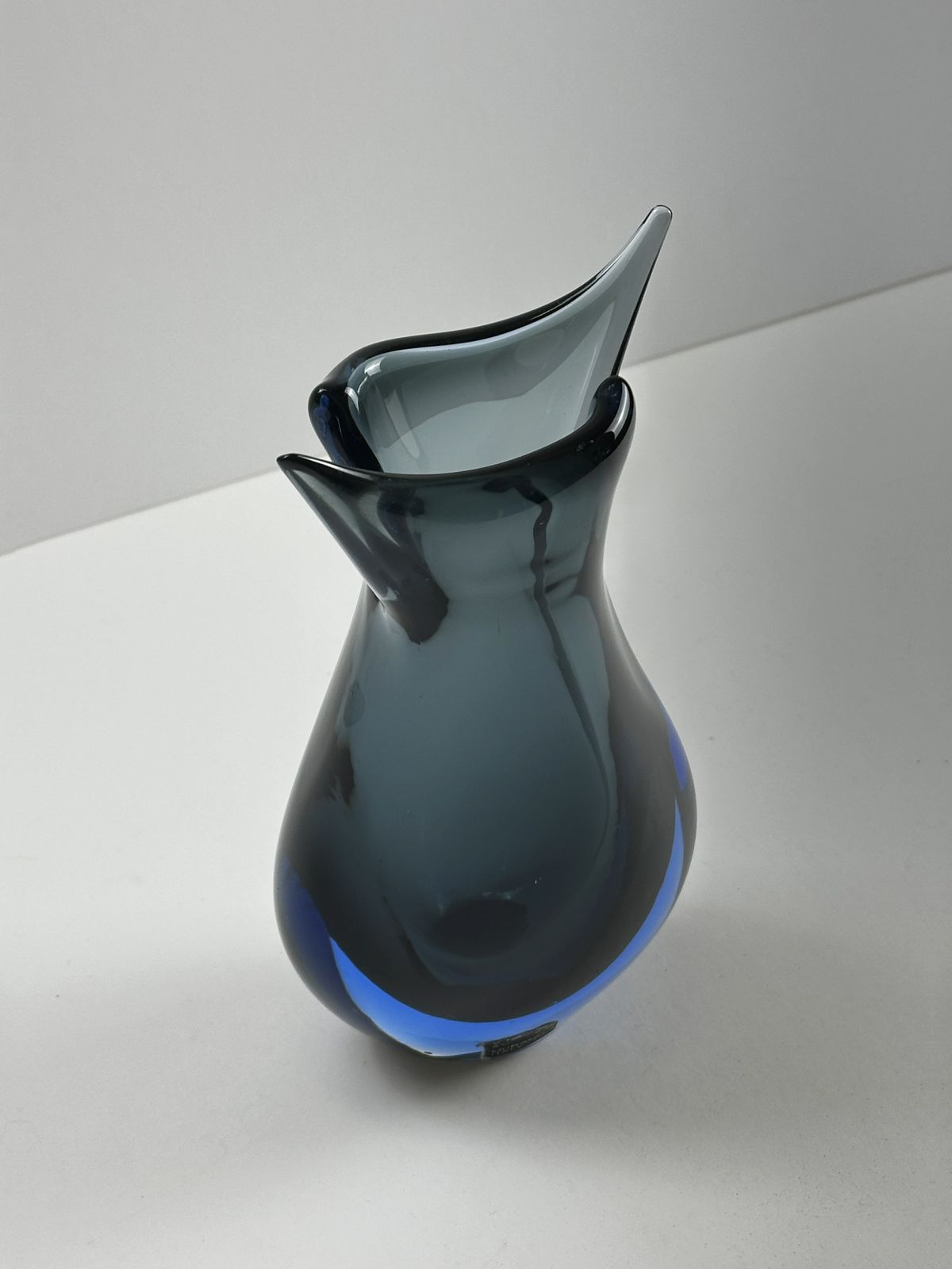 1980s V. Nason & Cie Blue And Smoked Grey Sommerso Murano Glass Vase photo vinterior