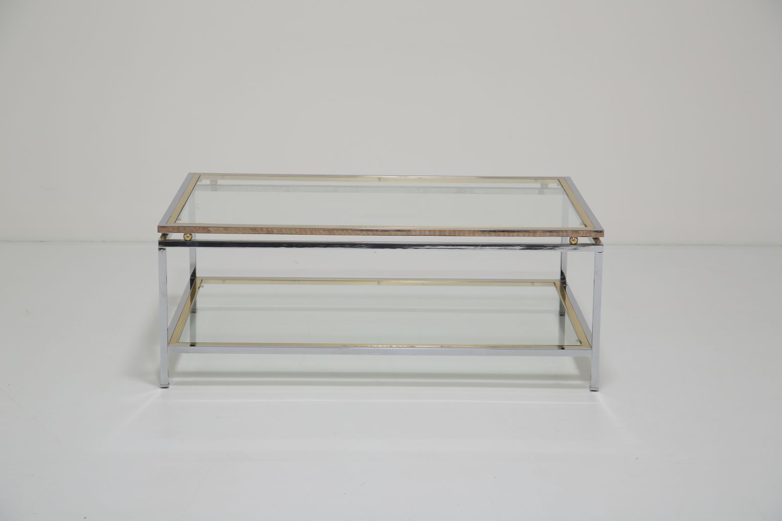 Renato Zevi Attributed Two Tier Coffee Table: In Chrome And Polished Brass, Italy, 1970s. photo vintage