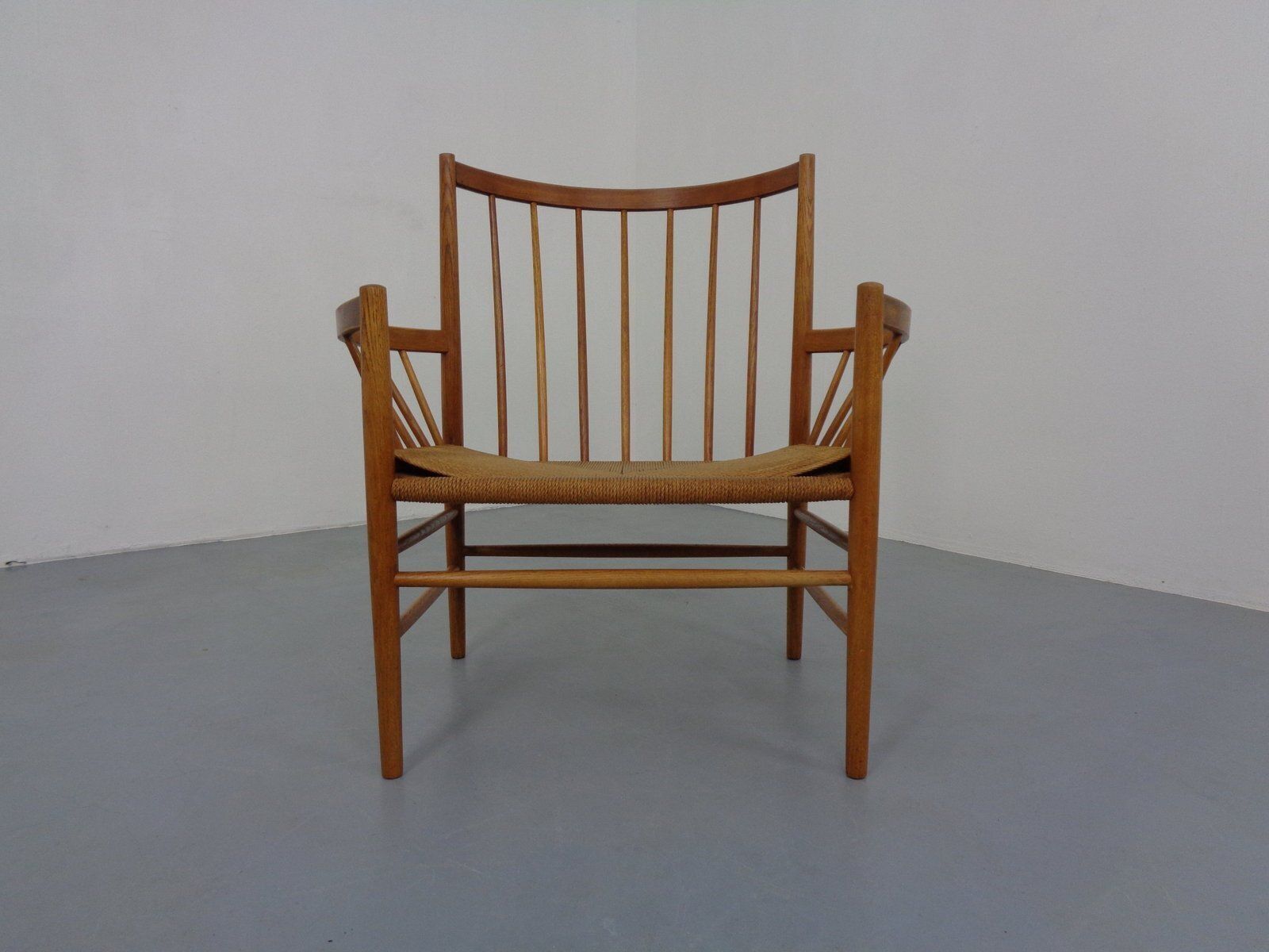 J82 Oak And Papercord Armchair By Jørgen Bækmark For Fdb Møbler, Denmark, 1960s