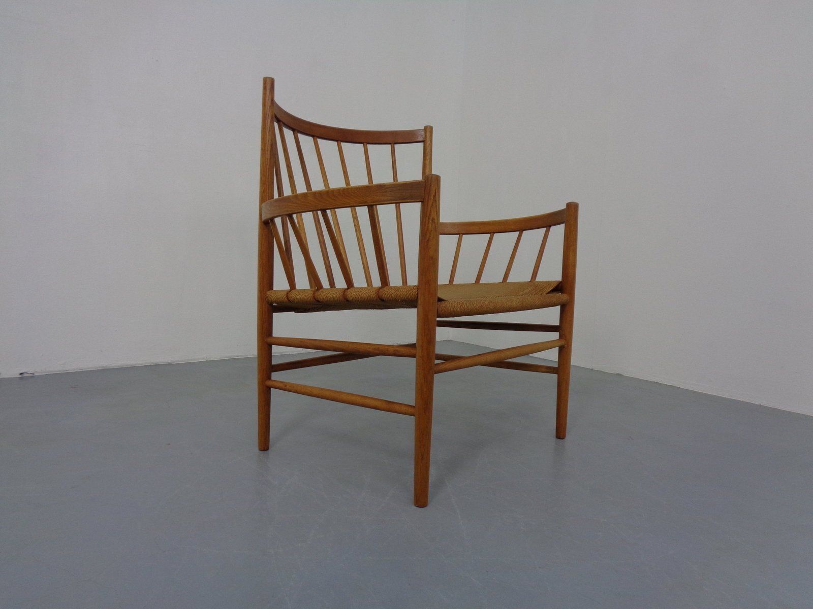 J82 Oak And Papercord Armchair By Jørgen Bækmark For Fdb Møbler, Denmark, 1960s photo Furniture