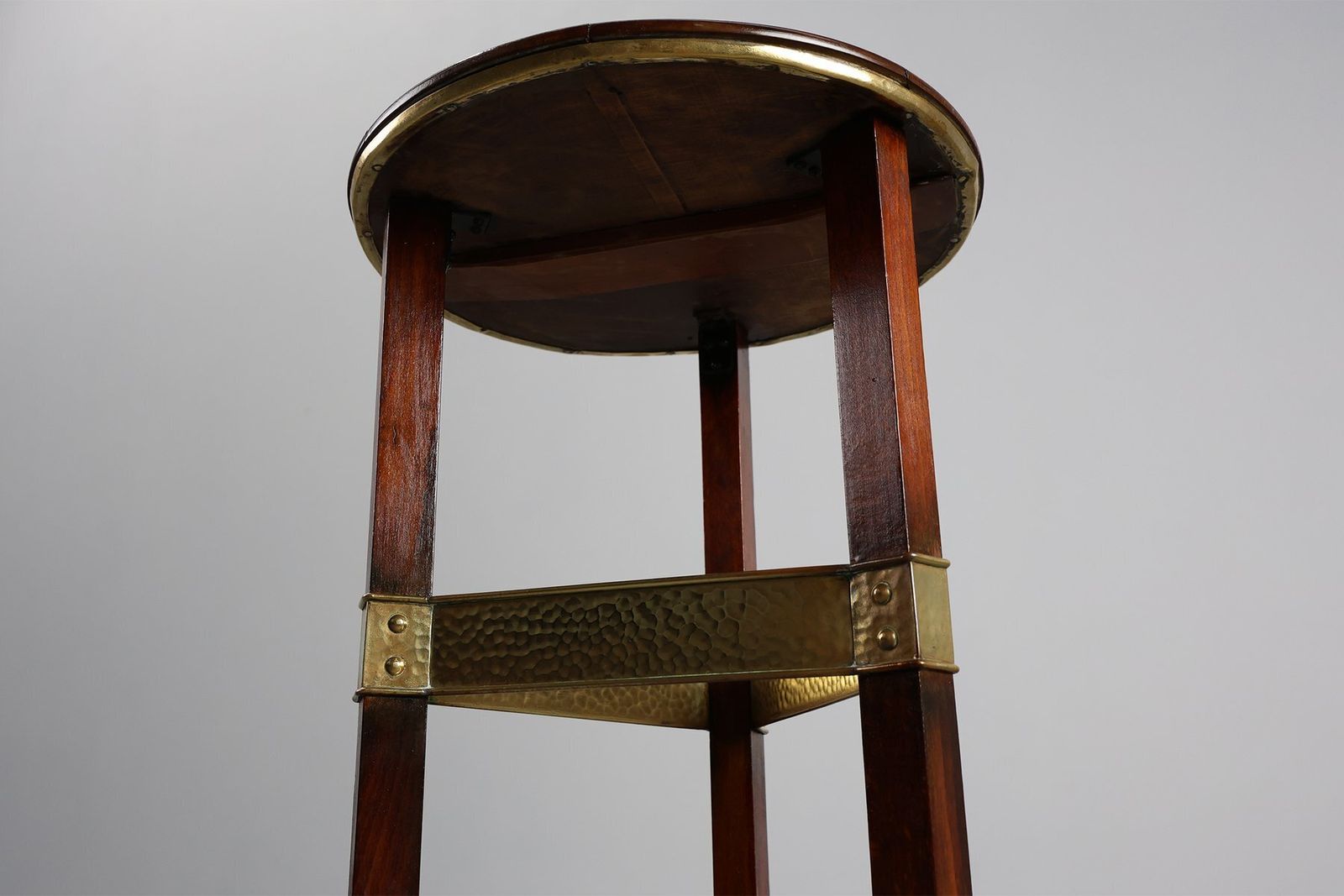 Art Nouveau Pedestal In Wood And Brass, Belgium, 1910s photo vintage
