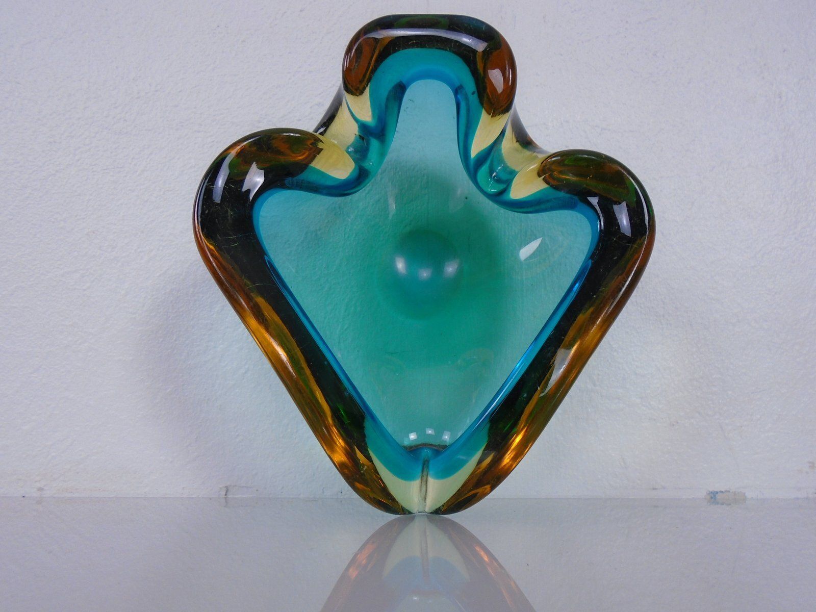 Brown & Turquoise Sommerso Murano Glass Ashtray, Italy, 1960s photo vinterior