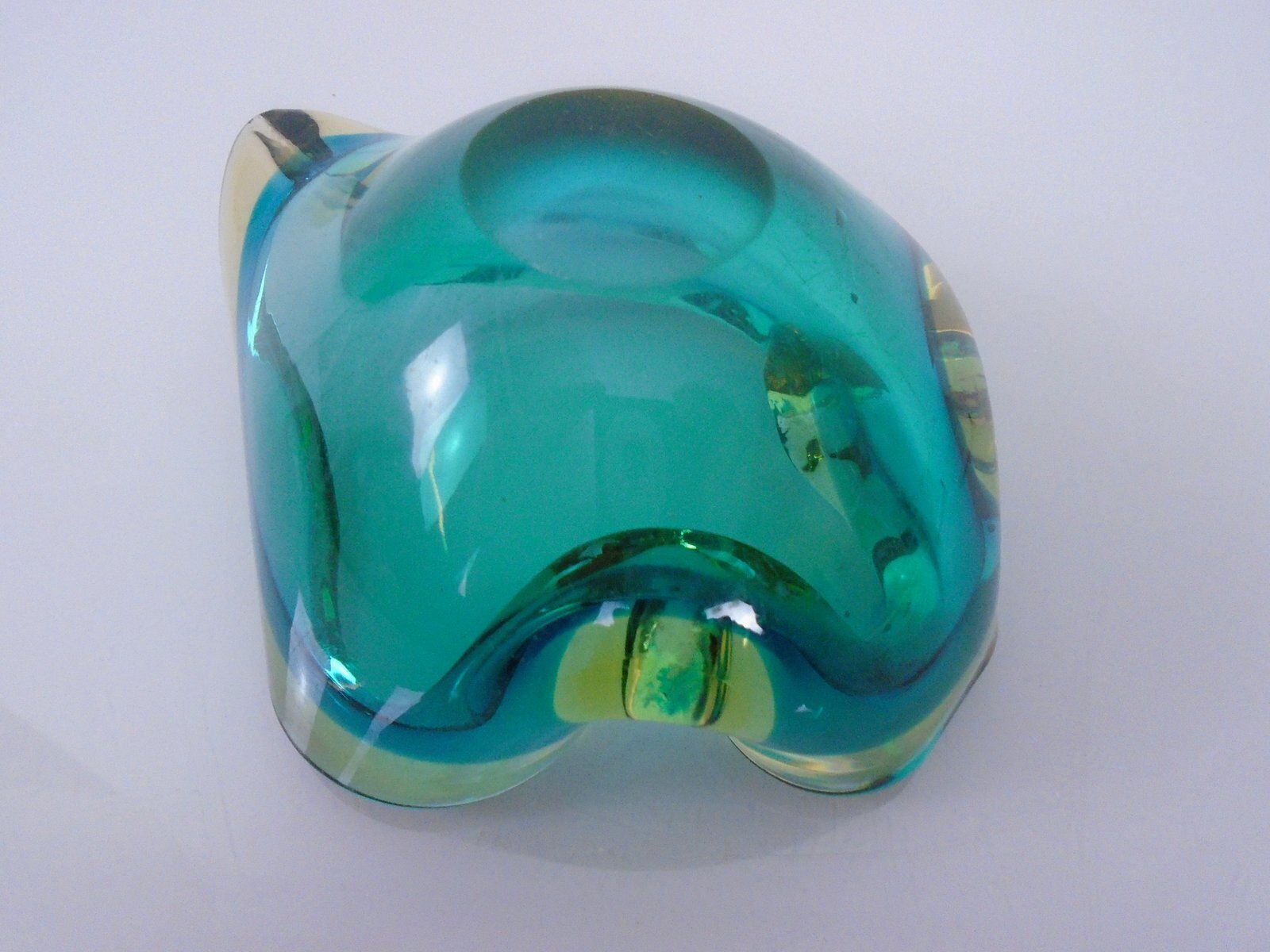 photo furniture Brown & Turquoise Sommerso Murano Glass Ashtray, Italy, 1960s