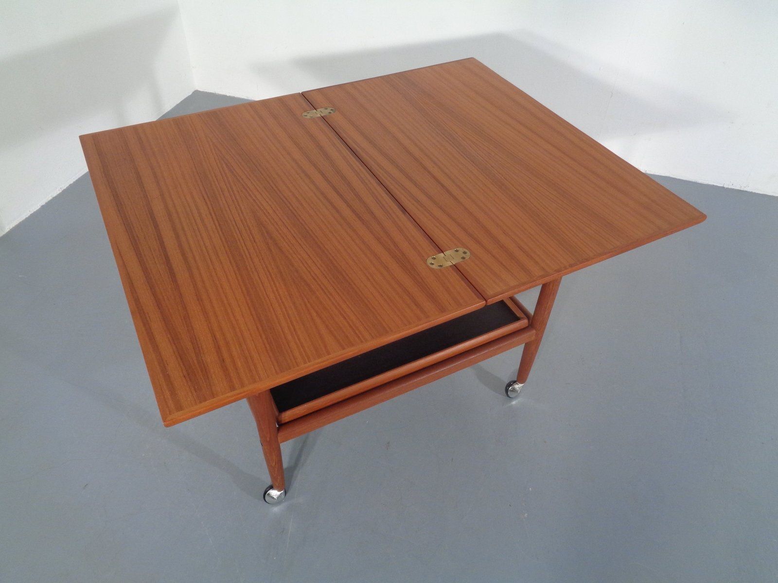 Teak Flip Flop Expandable Cart With Removable Tray By Grete Jalk For Poul Jeppesens Møbelfabrik, Denmark, 1960s photo vinterior