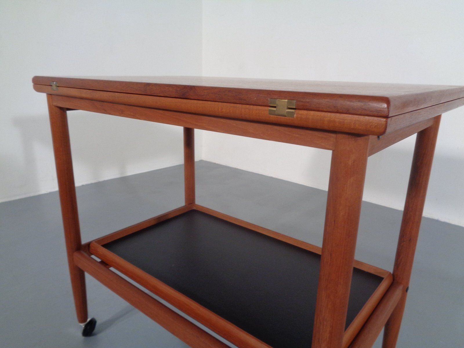 Furniture Teak Flip Flop Expandable Cart With Removable Tray By Grete Jalk For Poul Jeppesens Møbelfabrik, Denmark, 1960s photo