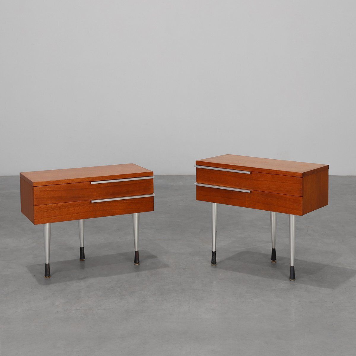 Mid Century Modern French Nightstands In Teal Veneer And Chrome, 1960s, Set Of 2