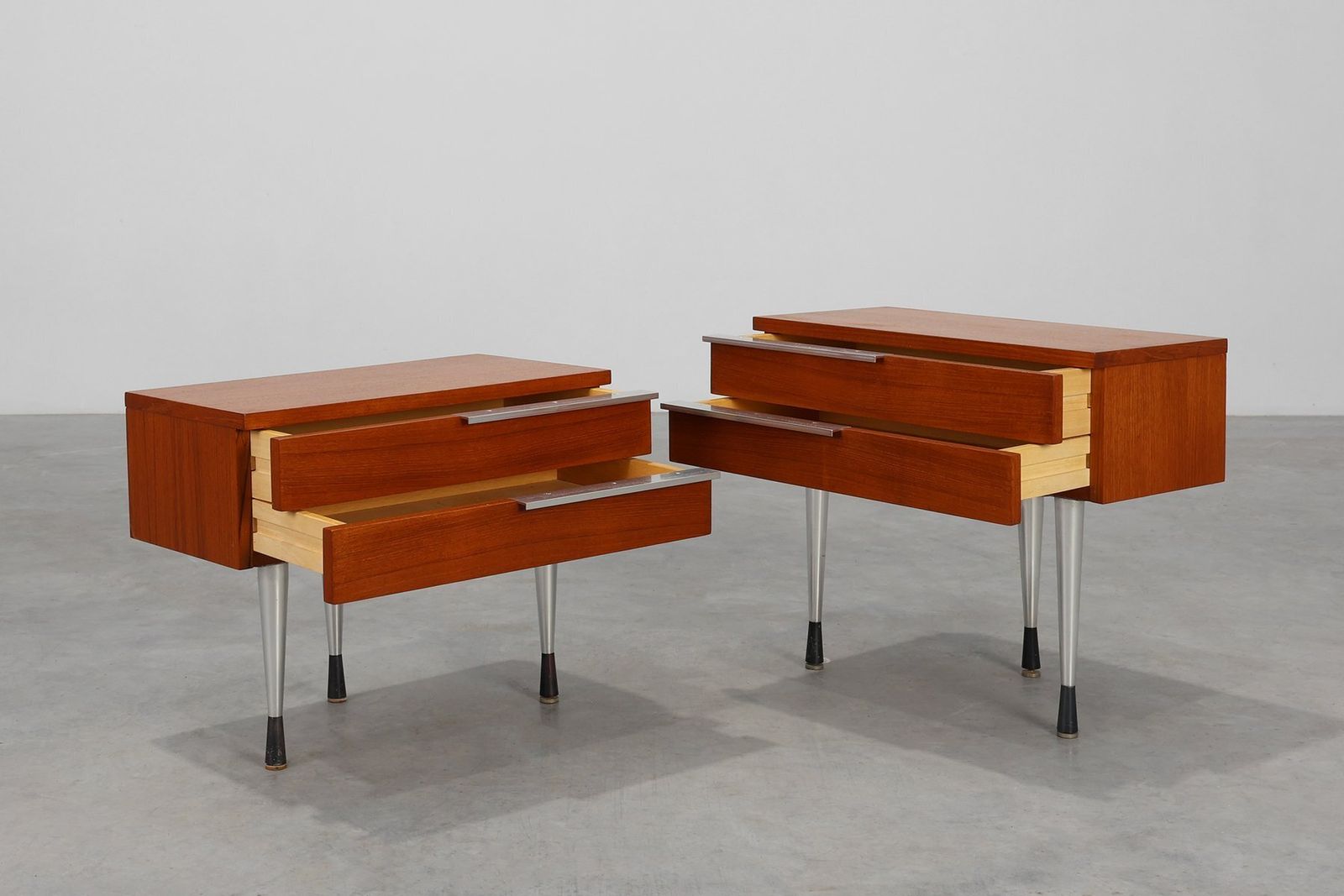 Mid Century Modern French Nightstands In Teal Veneer And Chrome, 1960s, Set Of 2 photo Furniture