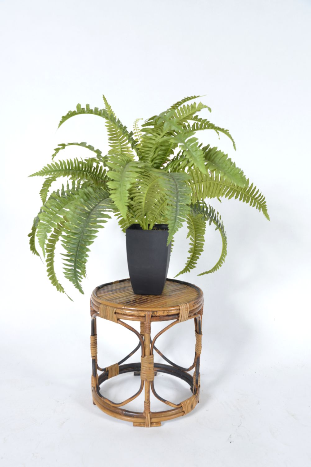 Midcentury Tortoishell Bamboo Wicker Side Table Planter Plant Stand Jardiniere Tiki photo 295.0