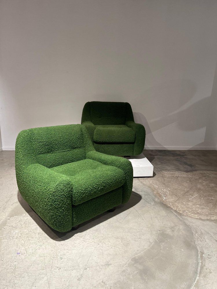 Green Bouclette Armchairs, 1970s, Set Of 2 photo Furniture