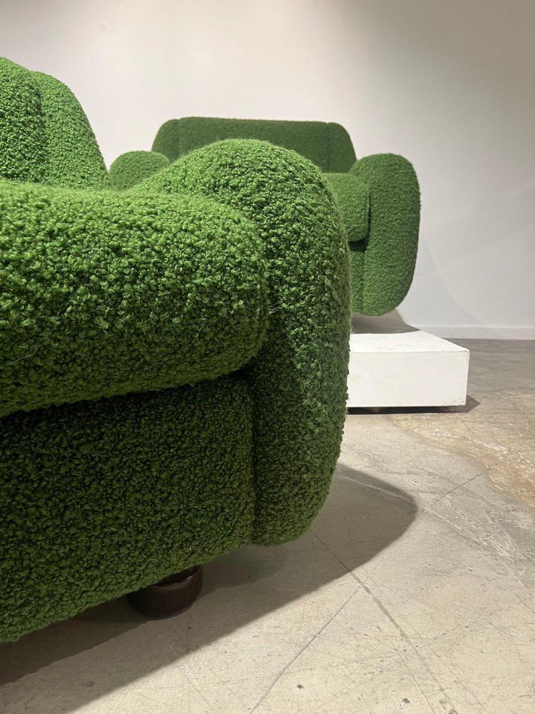 Green Bouclette Armchairs, 1970s, Set Of 2 photo buy