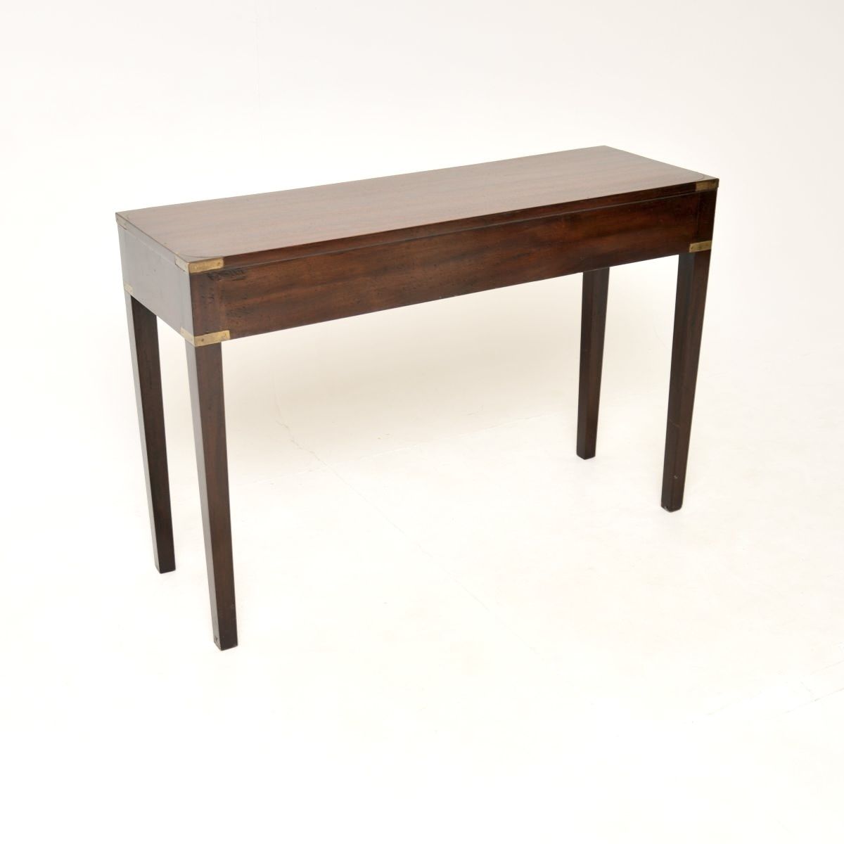 photo for sale Antique Military Campaign Style Mahogany And Brass Console Table
