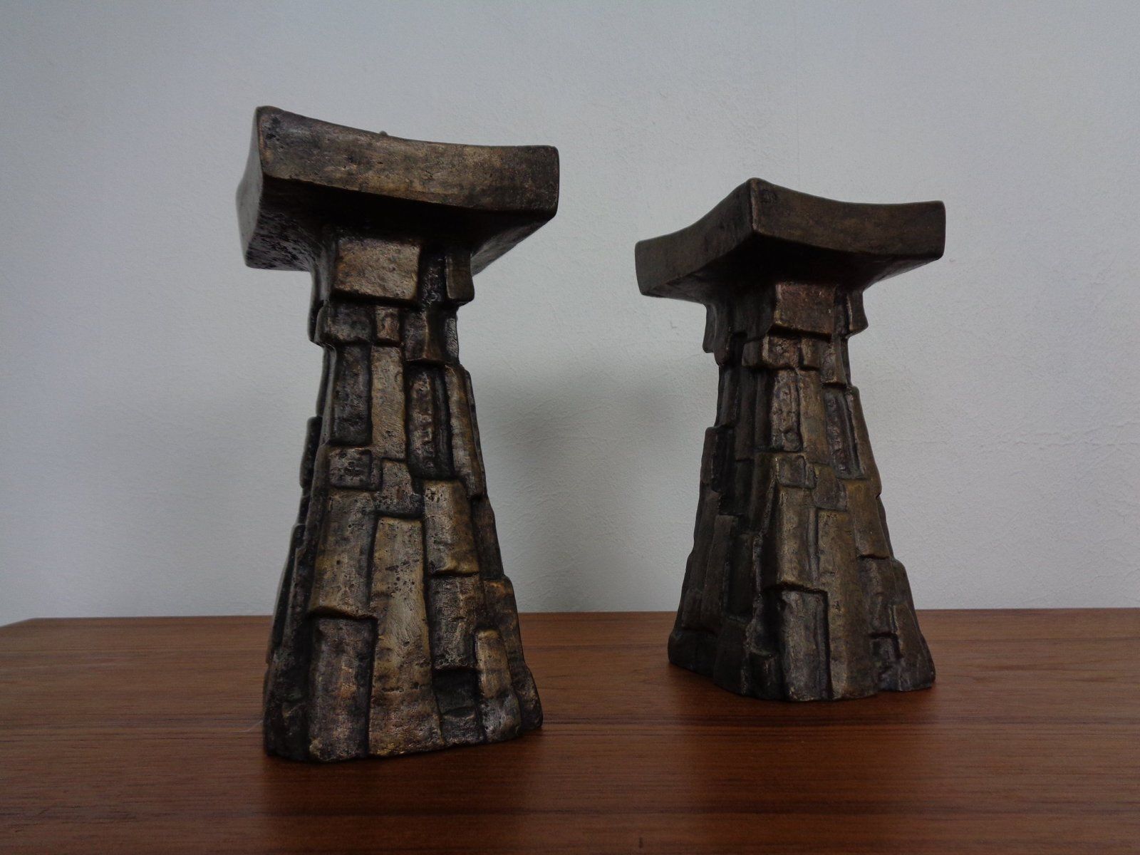 Large Brutalist German Bronze Candleholders, 1960s, Set Of 2 photo 867.0