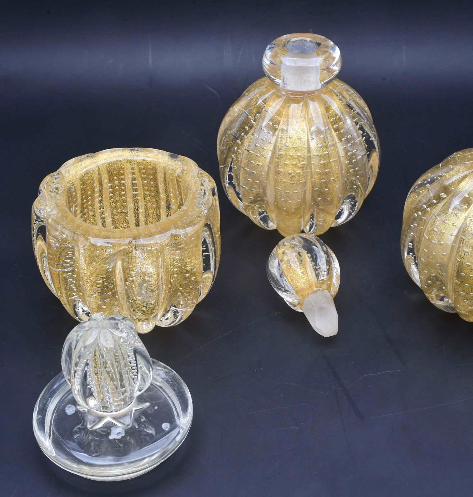 Set Of 3 Gold Ercole Barovier "Bullicante" Murano Glass Vase For Barovier & Toso photo vinterior