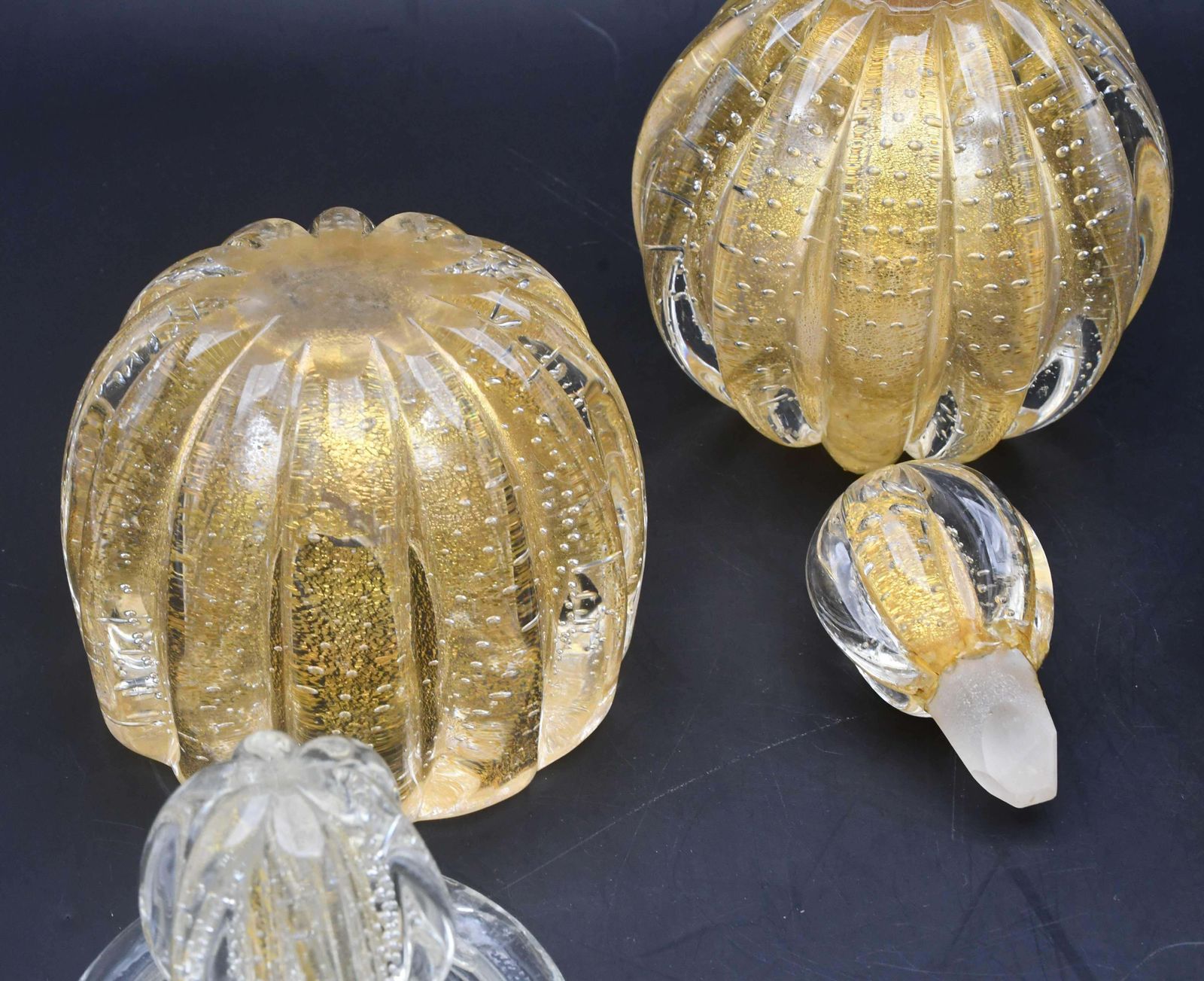 Set Of 3 Gold Ercole Barovier "Bullicante" Murano Glass Vase For Barovier & Toso photo vintage