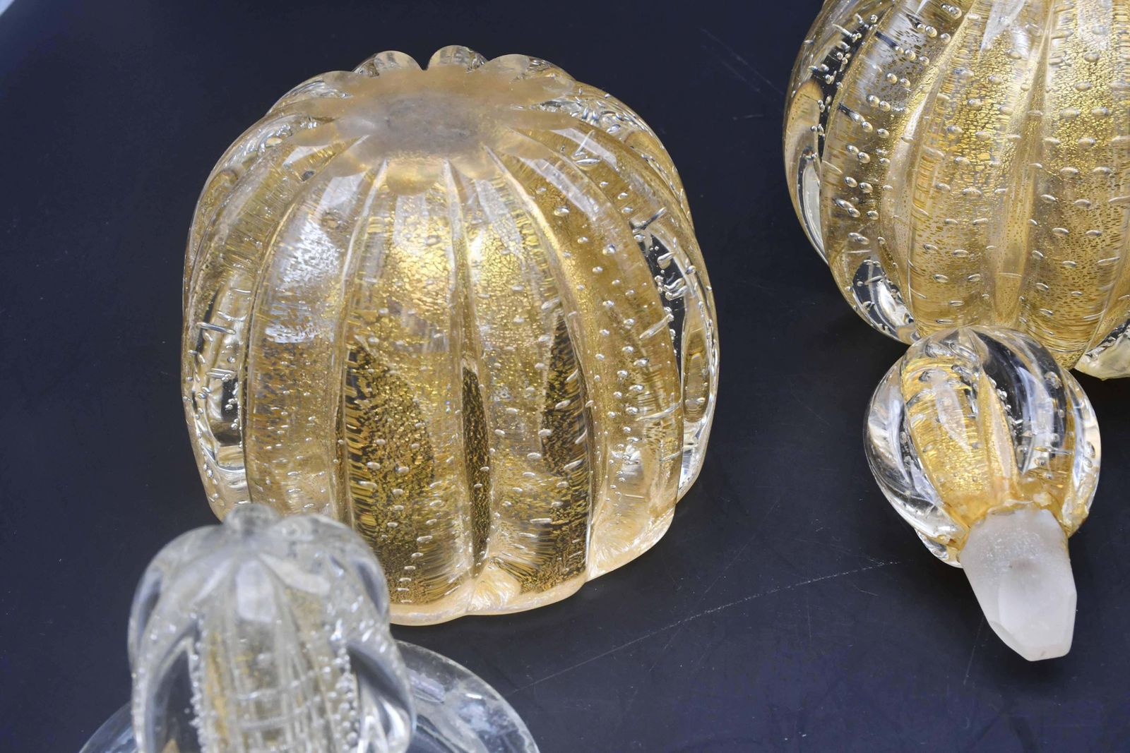 974.0 Set Of 3 Gold Ercole Barovier "Bullicante" Murano Glass Vase For Barovier & Toso photo
