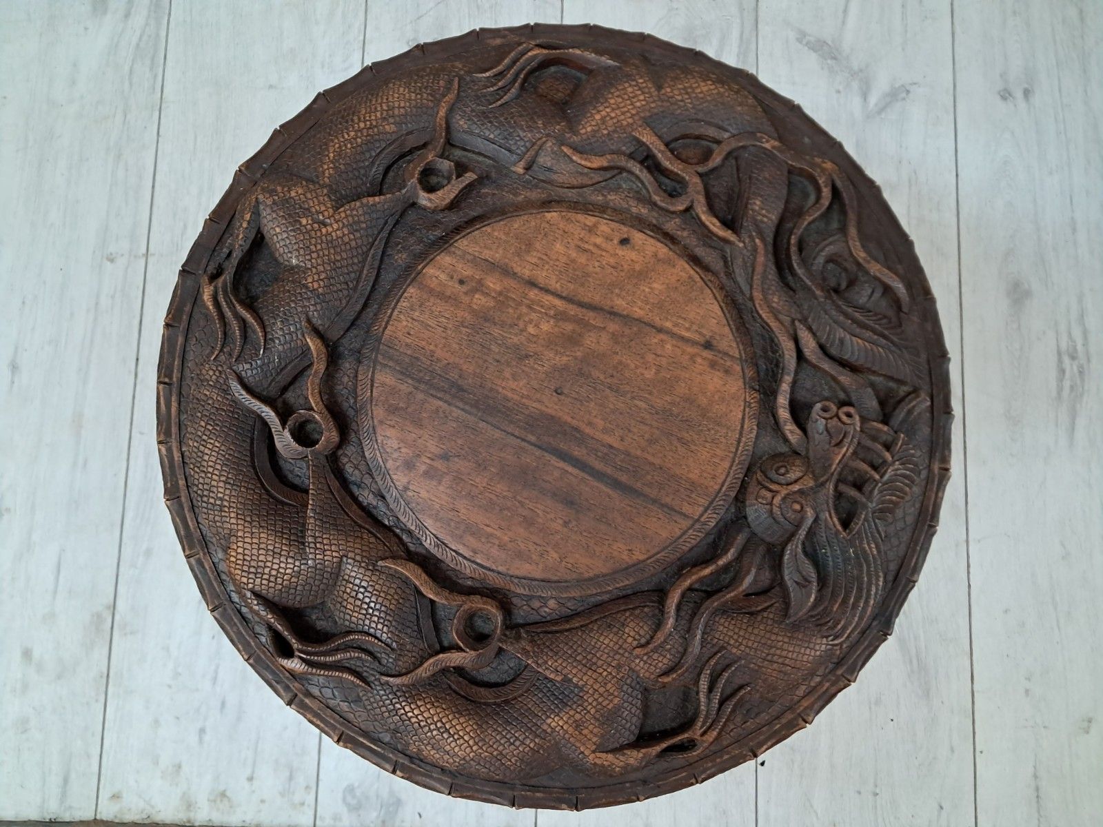 Antique Oriental Table Dragon Wooden Carved Plant Side Table 1920 photo buy
