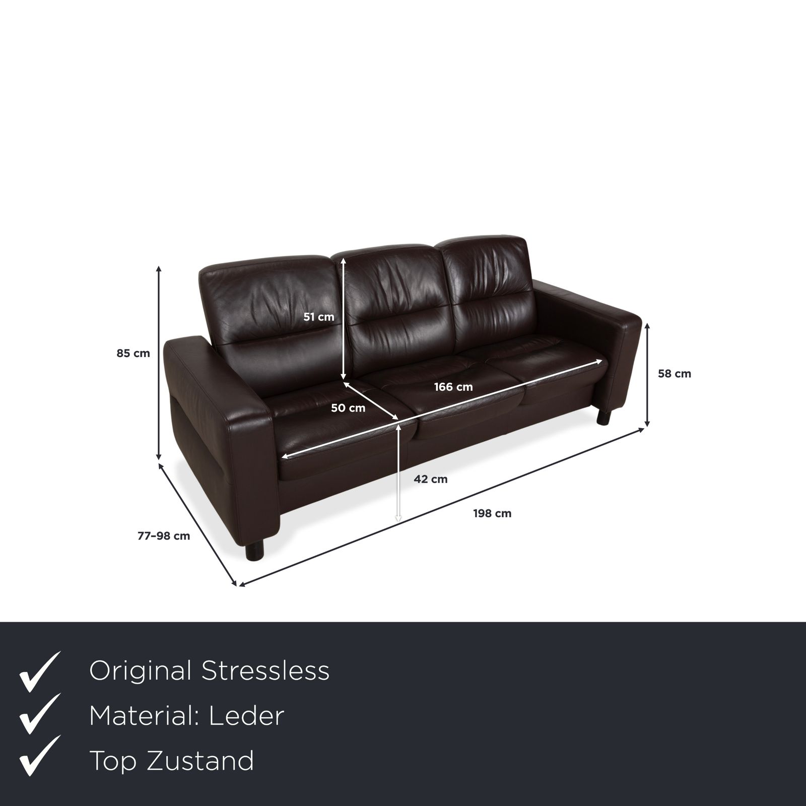 Canapé 3 places Stressless Wave en cuir brun espresso, fonction manuelle photo furniture