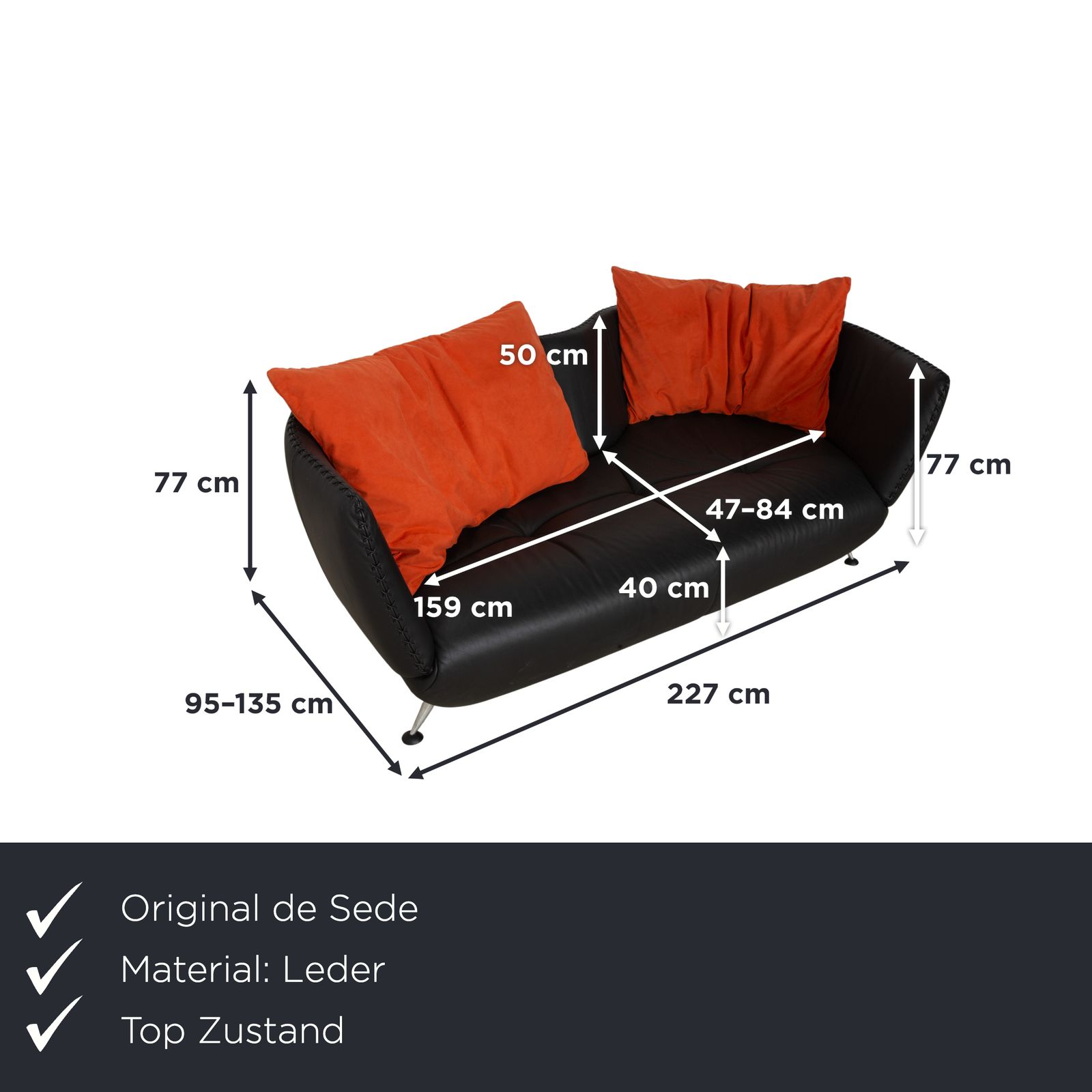 Canapé De Sede DS 102 en cuir noir 3 places photo furniture
