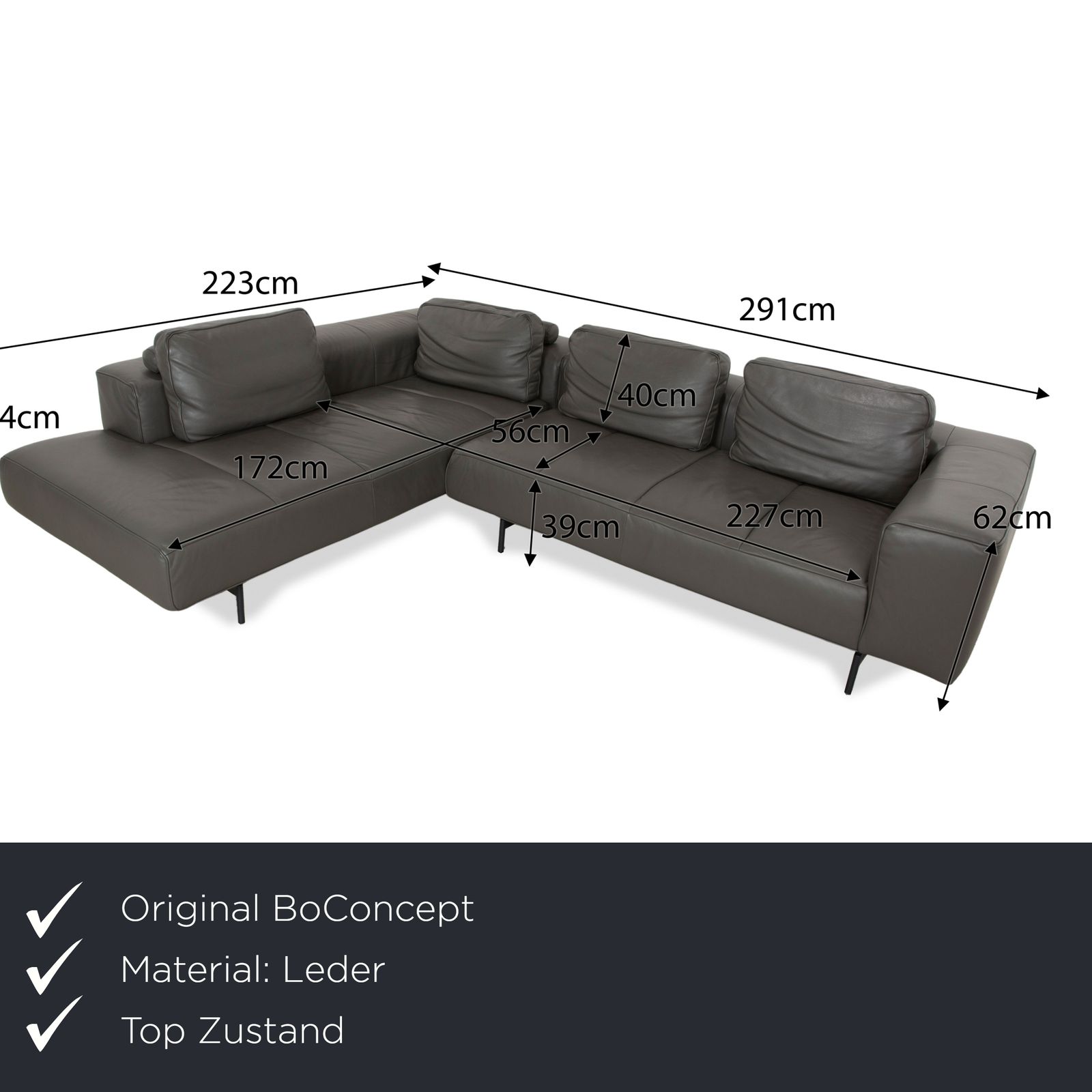 Canapé d'angle BoConcept Amsterdam en cuir gris foncé photo furniture