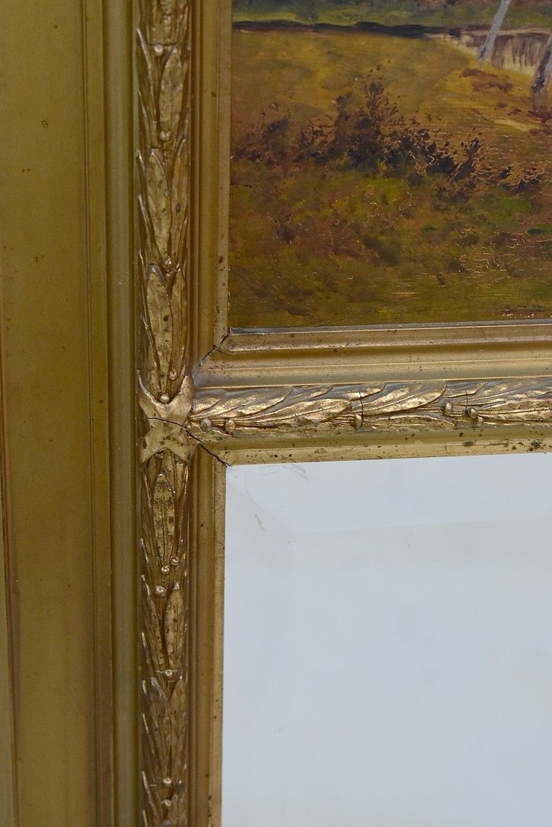 Trumeau Mirror With Oil On Wood, 20th Century photo Home Decor