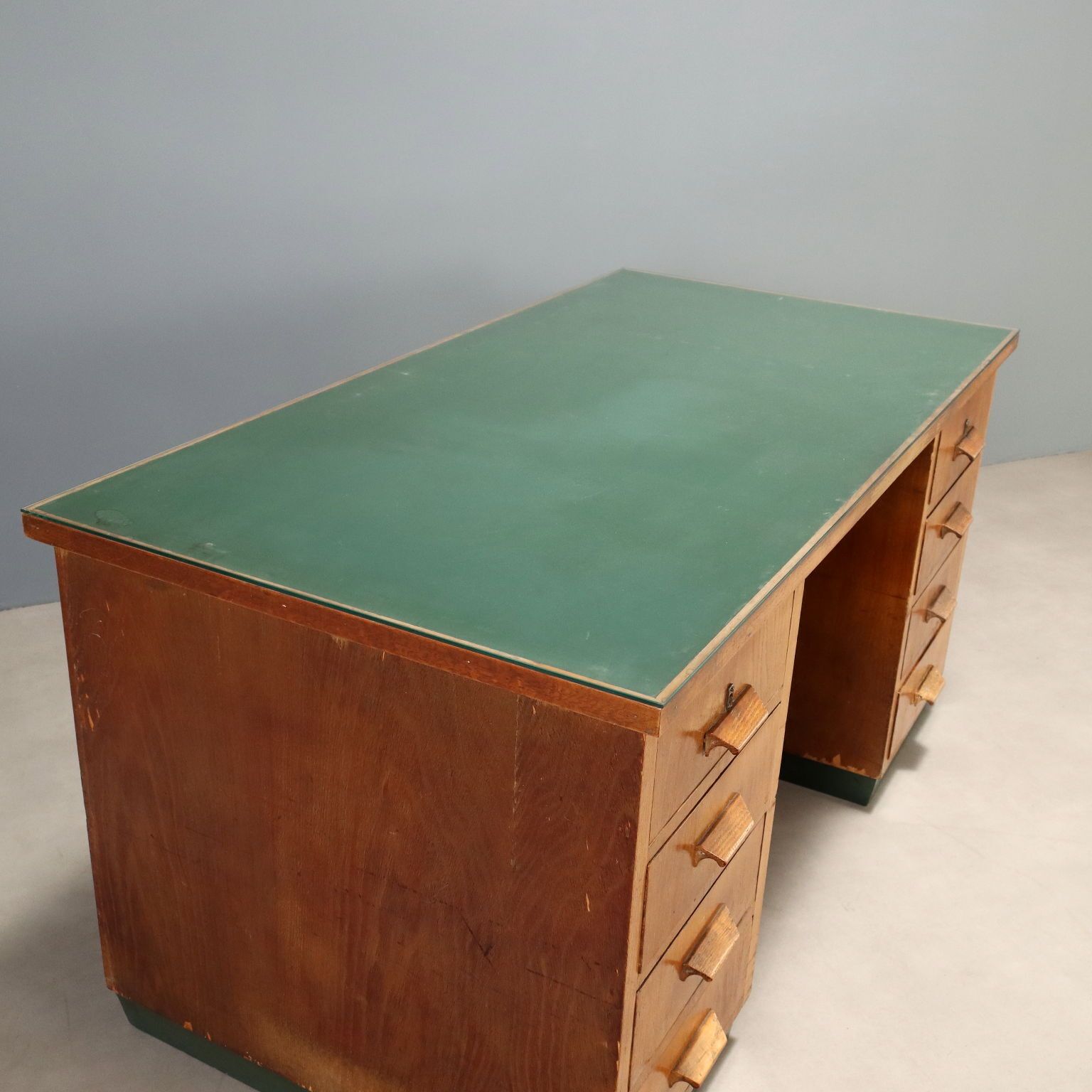 Vintage Writing Desk Oak Veneer Drawers Italy 1940s photo furniture