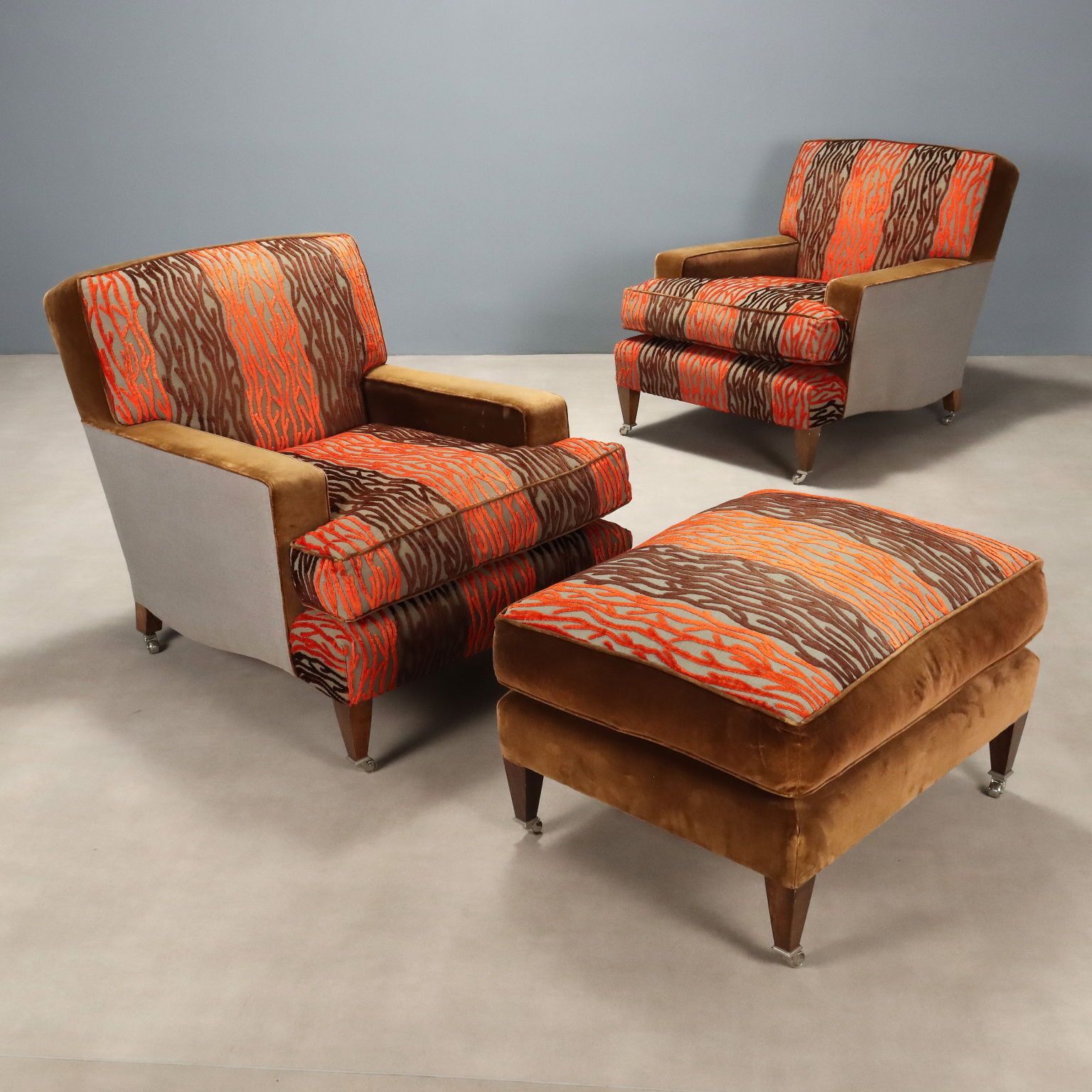 Antique Armchairs Set Velvet Fabric Italy XX Century