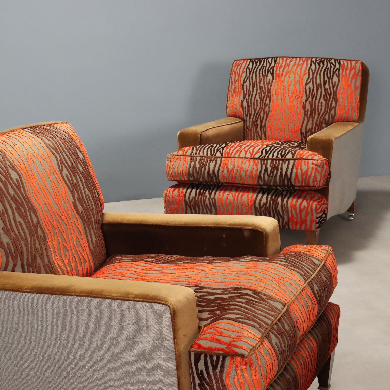 Antique Armchairs Set Velvet Fabric Italy XX Century photo for sale
