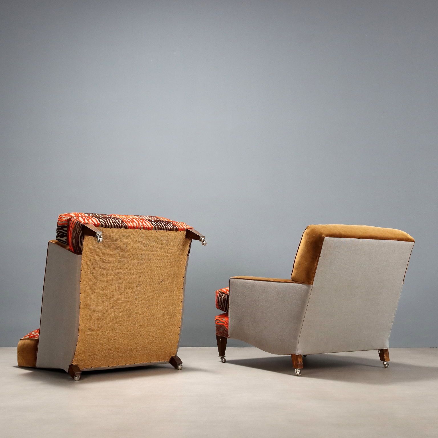 Furniture Antique Armchairs Set Velvet Fabric Italy XX Century photo