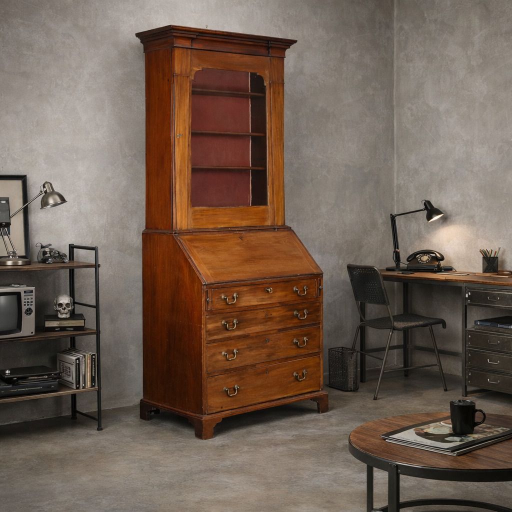 Antique Trumeau Mahogany Leather United Kingdom XIX Century photo furniture