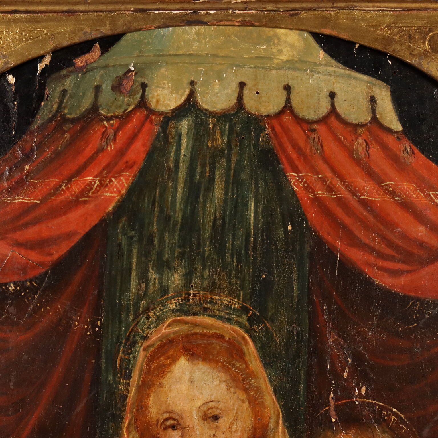 Antique Painting Virgin Mary With Jesus Child Oil On Hardboard '400 photo Art