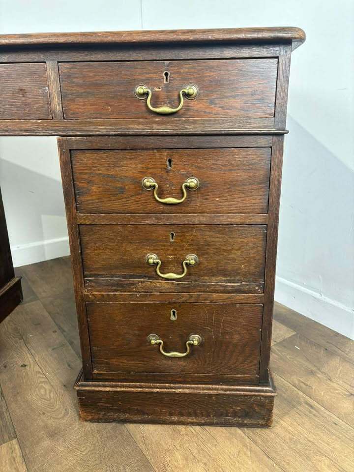 Victorian Oak Twin Pedestal Kneehole Desk photo buy