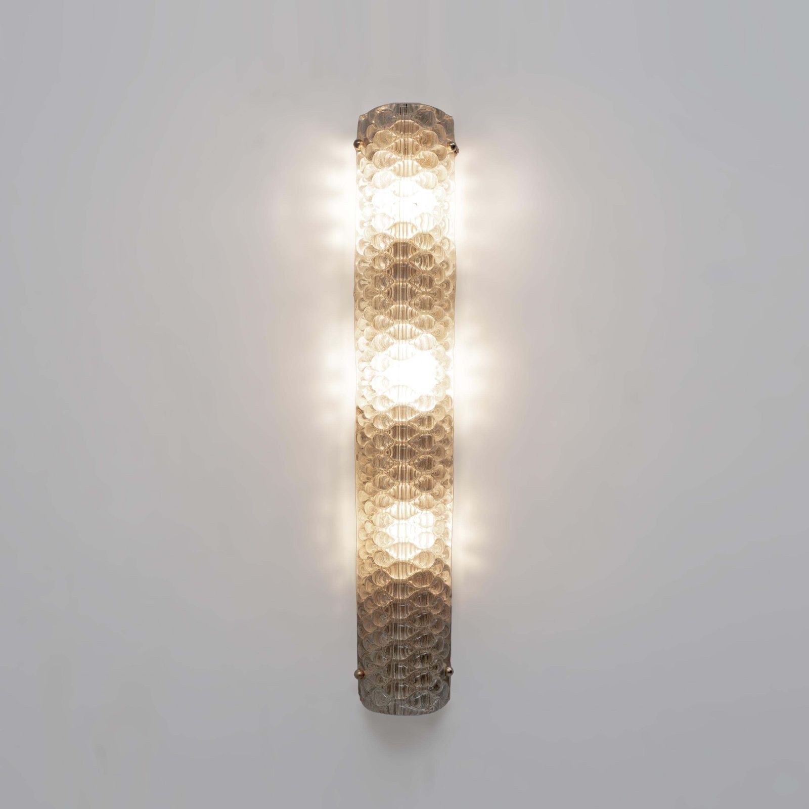 Pair Of Modern Italian Brass And Murano Glass Textured Light Beige Wall Sconces photo Lighting