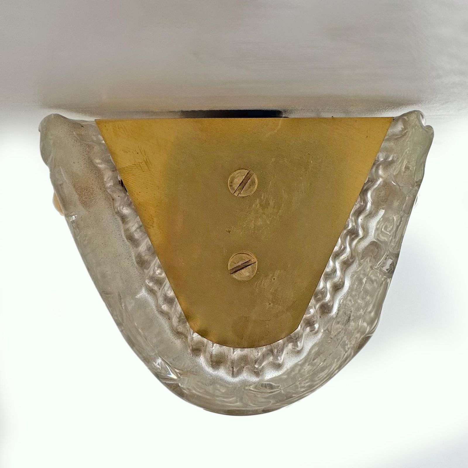 Pair Of Modern Italian Brass And Murano Glass Textured Light Beige Wall Sconces photo vintage