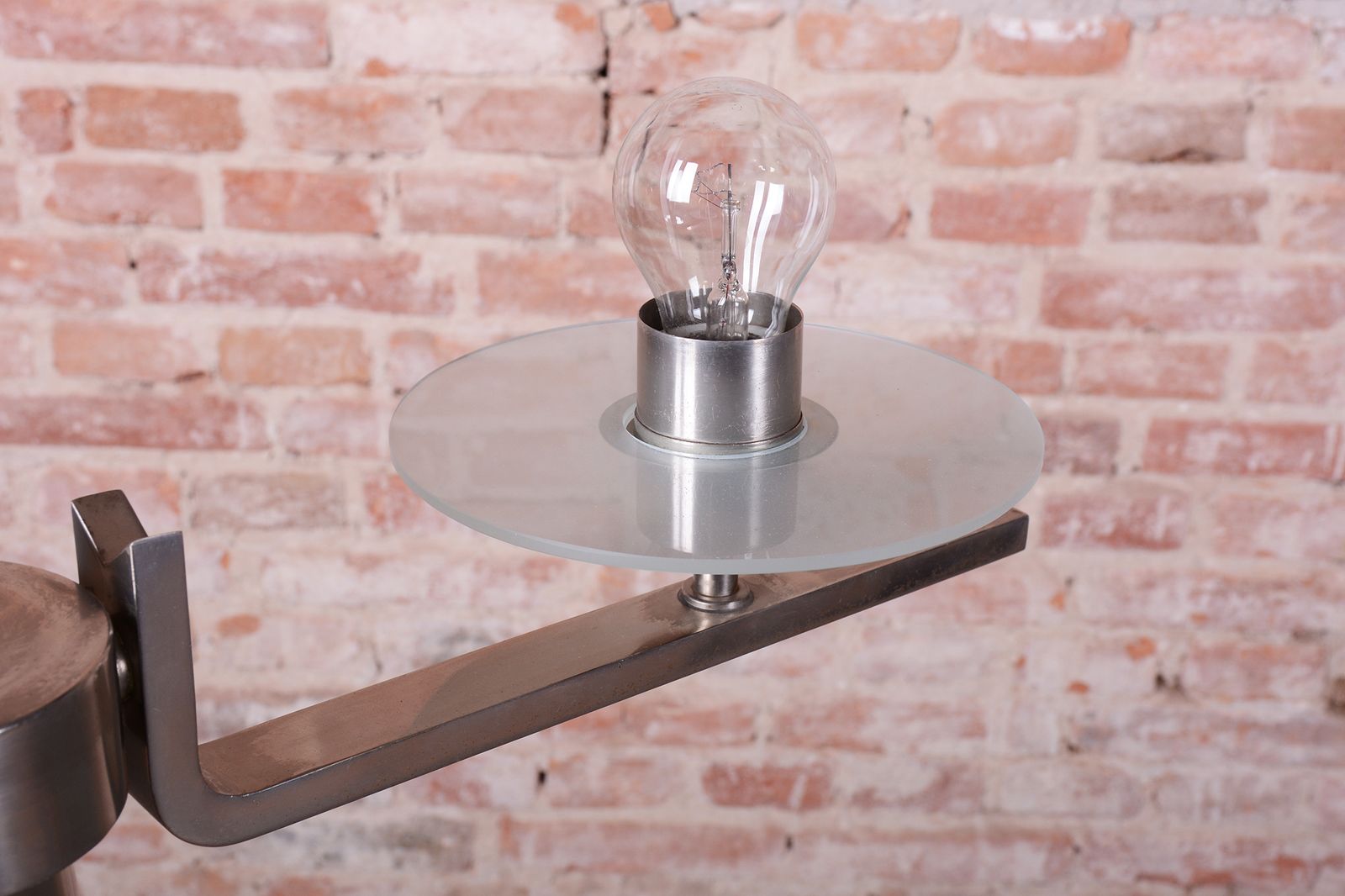 Restored Bauhaus Chandelier, Nickel Plated Steel, Opaline Glass, Czech, 1930s photo buy