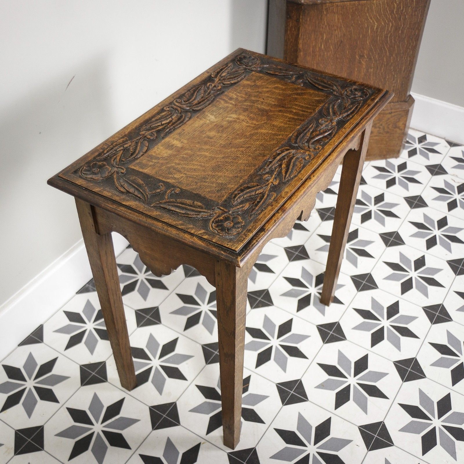 Victorian Antique Oak Side Or Hall Table Heavily Carved In Oak photo Furniture